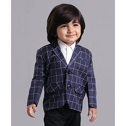 Babyhug Full Sleeves Party Wear Blazer Checks - Blue