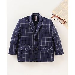 Babyhug Full Sleeves Party Wear Blazer Checks - Blue