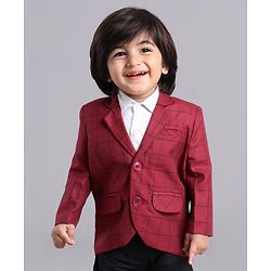 Babyhug Full Sleeves Party Wear Blazer Checks - Red