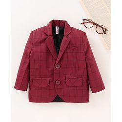 Babyhug Full Sleeves Party Wear Blazer Checks - Red