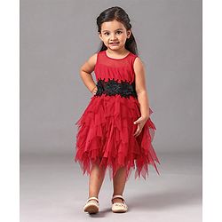 Babyhug Sleeveless Party Wear Solid Color - Red