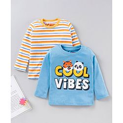 Babyhug Full Sleeves T-Shirts Stripes and Text Print Pack of 2 - Multicolour
