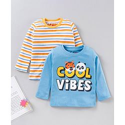 Babyhug Full Sleeves T-Shirts Stripes and Text Print Pack of 2 - Multicolour