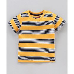 Babyhug Half Sleeves T-Shirts Stripes and Dino Print Pack of 2 - Navy Yellow