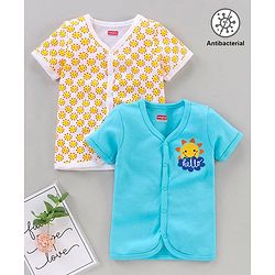 Babyhug Antibacterial Finish Half Sleeves  Vest Pack of 2 - Blue Yellow