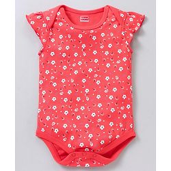 Babyhug Short Sleeves Onesie With Leggings Floral Print - Yellow Pink
