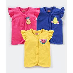 Babyhug Short Sleeves Antibacterial Vests Fruit Print Pack of 3 - Pink Blue Yellow