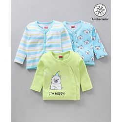 Babyhug Full Sleeves Antibacterial Vests Pack of 3 - Green Blue