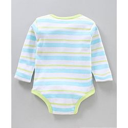 Babyhug 100% Cotton Full Sleeves Striped Onesies Bear Print Pack of 3 - Green Blue White