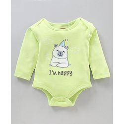 Babyhug 100% Cotton Full Sleeves Striped Onesies Bear Print Pack of 3 - Green Blue White