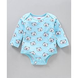 Babyhug 100% Cotton Full Sleeves Striped Onesies Bear Print Pack of 3 - Green Blue White