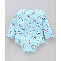 Babyhug 100% Cotton Full Sleeves Striped Onesies Bear Print Pack of 3 - Green Blue White