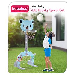 Babyhug 3-in-1 Multi-Activity Playset -Blue | Mini-Athlete Design Combining Basketball, Football & Ring-Toss Zones | Builds Motor Skills & Coordination | BIS Certified