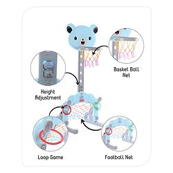 Babyhug 3-in-1 Multi-Activity Playset -Blue | Mini-Athlete Design Combining Basketball, Football & Ring-Toss Zones | Builds Motor Skills & Coordination | BIS Certified