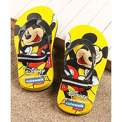 Cute Walk by Babyhug Flip Flops With Back Strap Mickey Mouse Print - Yellow