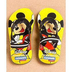 Cute Walk by Babyhug Flip Flops With Back Strap Mickey Mouse Print - Yellow