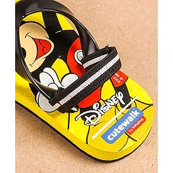 Cute Walk by Babyhug Flip Flops With Back Strap Mickey Mouse Print - Yellow