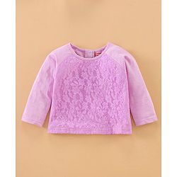 Babyhug Full Sleeves Lace Top and Jeans Set - Lilac White