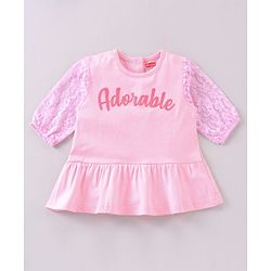 Babyhug Full Sleeves Top & Denim Jeans Adorable print - Pink Blue