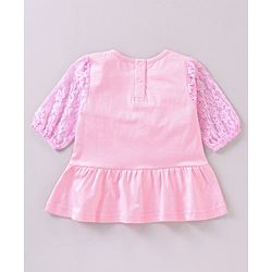 Babyhug Full Sleeves Top & Denim Jeans Adorable print - Pink Blue
