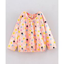 Babyhug Full Sleeves Polka Dot Top & Jeggings - Peach Black