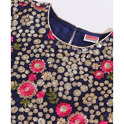 Babyhug Half Sleeves Sequined Choli and Mesh Lehenga Set with Ruffles Net Dupatta - Fuschia Navy Blue