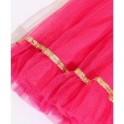 Babyhug Half Sleeves Sequined Choli and Mesh Lehenga Set with Ruffles Net Dupatta - Fuschia Navy Blue