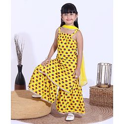 Babyhug Singlet Kurti & Sharara With Dupatta Floral Print - Yellow