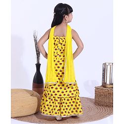 Babyhug Singlet Kurti & Sharara With Dupatta Floral Print - Yellow