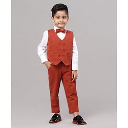 Babyhug Full Sleeves Solid Party Suit with Bow - Red White