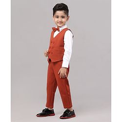Babyhug Full Sleeves Solid Party Suit with Bow - Red White