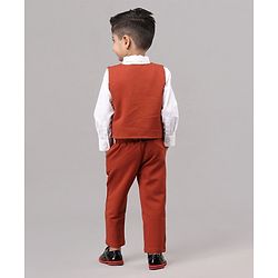 Babyhug Full Sleeves Solid Party Suit with Bow - Red White