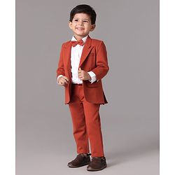 Babyhug 3 Piece Full Sleeves Party Suit With Bow - Red White