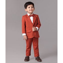 Babyhug 3 Piece Full Sleeves Party Suit With Bow - Red White
