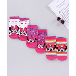 Cutewalk by Babyhug Disney Anti Bacterial Ankle Length Socks Minnie Mouse Print Pack of 3 - Pink White Mutlicolor