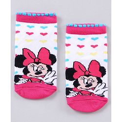 Cutewalk by Babyhug Disney Anti Bacterial Ankle Length Socks Minnie Mouse Print Pack of 3 - Pink White Mutlicolor