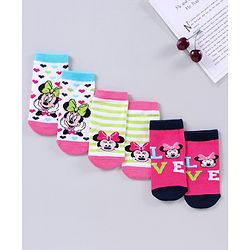 Cutewalk by Babyhug Disney Anti Bacterial Ankle Length Socks Minnie Mouse Print Pack of 3 - Pink White Mutlicolor