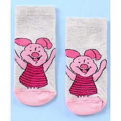 Cute Walk by Babyhug Anti Bacterial Ankle Length Socks Disney Cartoon Characters Print Pack of 3 - Grey Pink Red