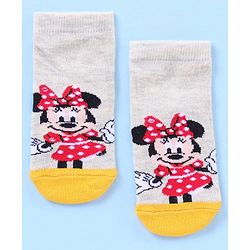 Cute Walk by Babyhug Anti Bacterial Ankle Length Socks Disney Cartoon Characters Print Pack of 3 - Grey Pink Red