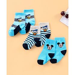 Cute Walk by Babyhug Ankle Length Antibacterial Socks Disney Design Pack of 3 - Blue