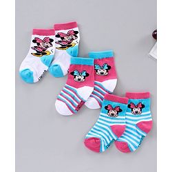 Cute Walk by Babyhug Ankle Length Antibacterial Socks Minnie Mouse Design Pack of 3 - Blue Pink