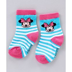 Cute Walk by Babyhug Ankle Length Antibacterial Socks Minnie Mouse Design Pack of 3 - Blue Pink