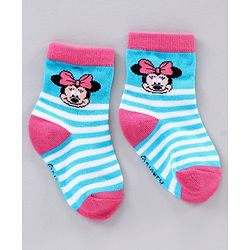 Cute Walk by Babyhug Ankle Length Antibacterial Socks Minnie Mouse Design Pack of 3 - Blue Pink