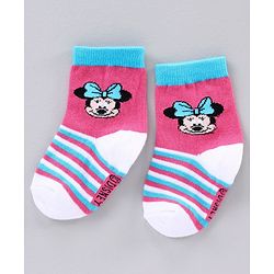 Cute Walk by Babyhug Ankle Length Antibacterial Socks Minnie Mouse Design Pack of 3 - Blue Pink