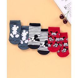 Cute Walk by Babyhug Cotton Blend Ankle Length Anti Bacterial Socks Mickey Mouse Design Pack of 3 - Grey Red