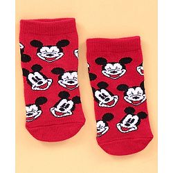 Cute Walk by Babyhug Cotton Blend Ankle Length Anti Bacterial Socks Mickey Mouse Design Pack of 3 - Grey Red