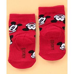 Cute Walk by Babyhug Cotton Blend Ankle Length Anti Bacterial Socks Mickey Mouse Design Pack of 3 - Grey Red