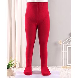 Cute Walk by Babyhug Antibacterial Solid Footed Tights - Red