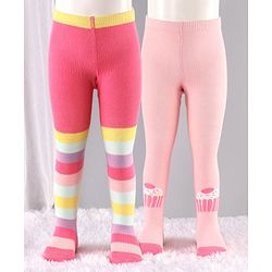 Cute Walk by Babyhug Antibacterial Solid Footed Tights Pack of 2 - Pink