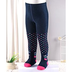 Cutewalk by Babyhug Anti Bacterial Tights Floral Design - Navy Blue